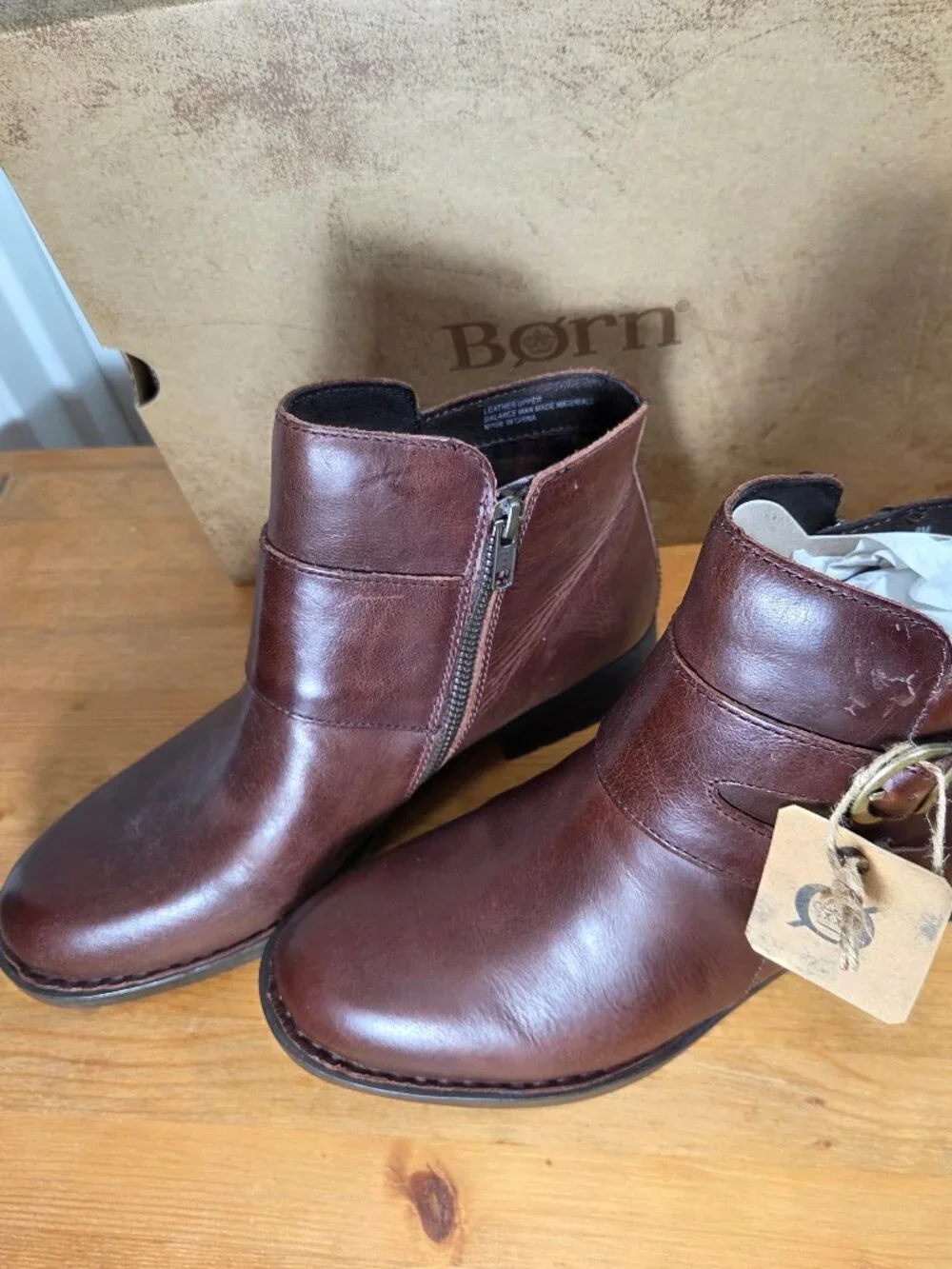Born Women's Adler F06316 Brown Leather Buckle Zip Up Ankle Boots Booties Sz 8M